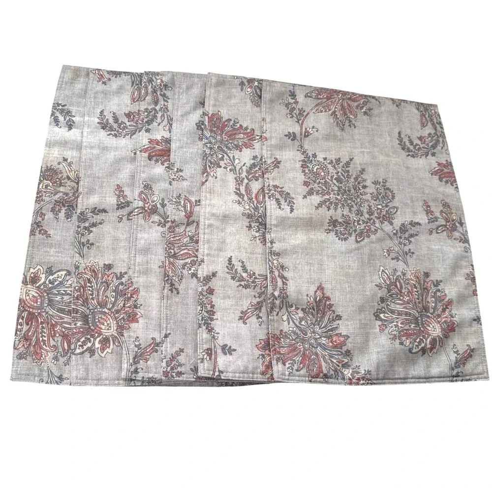 Set of 6 Paisley Fabric Placemat Neutral Earth Tones Linen Blend Farmhouse Decor